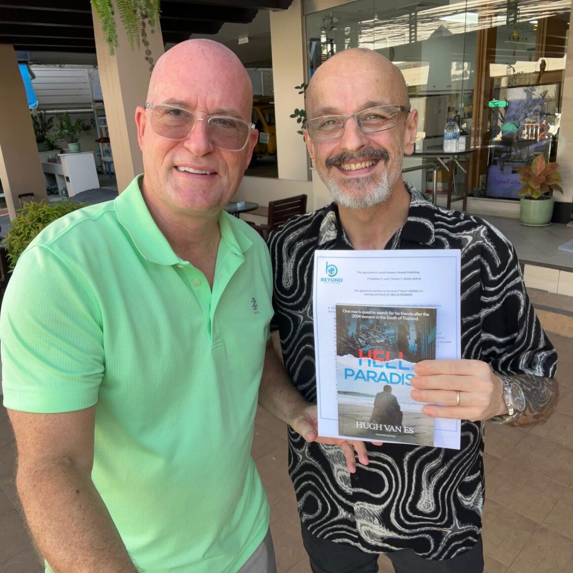 Beyond Publishing CEO with first Thailand Author Best selling Hugh Van Es HELL IN PARADISE 